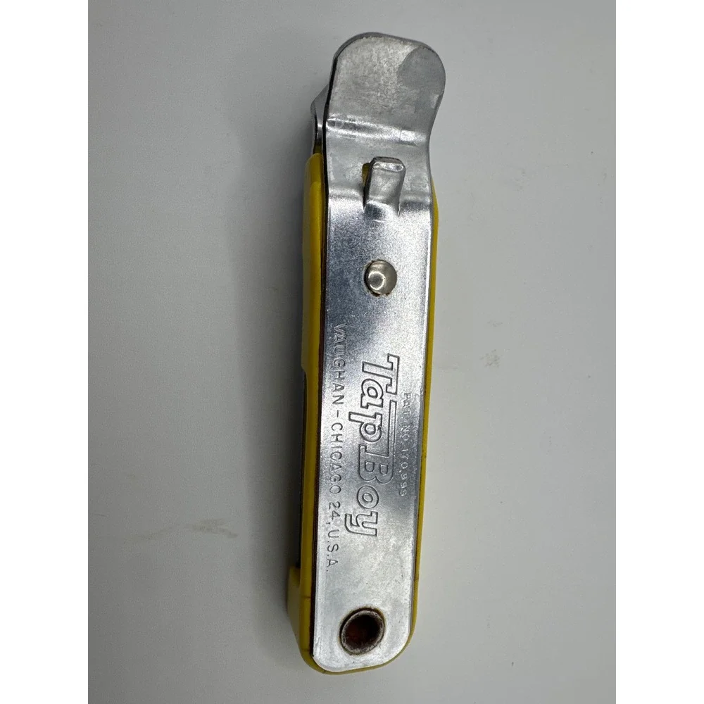 Vintage Vaughan Tap Boy Bottle Can Opener Yellow USA Made Retro Bar Tool